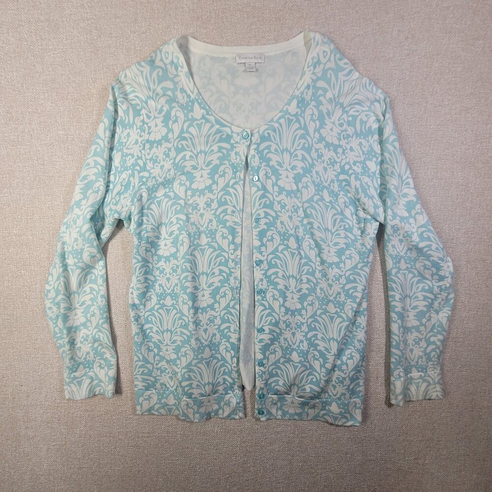 Charming Charter Club Teal Pattern Cardigan - Women's XL